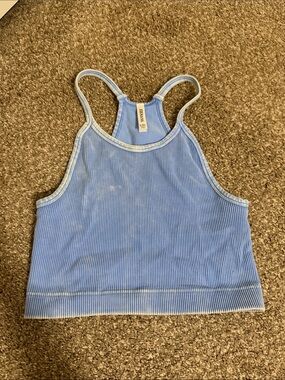 Sky Blue Ribbed Racerback Crop Top